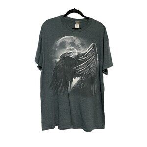 Dark Moon & Angel Wings Graphic T-Shirt Cotton Blend Gray XL